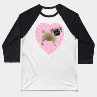 Pug Dog Pink Heart Baseball T-Shirt